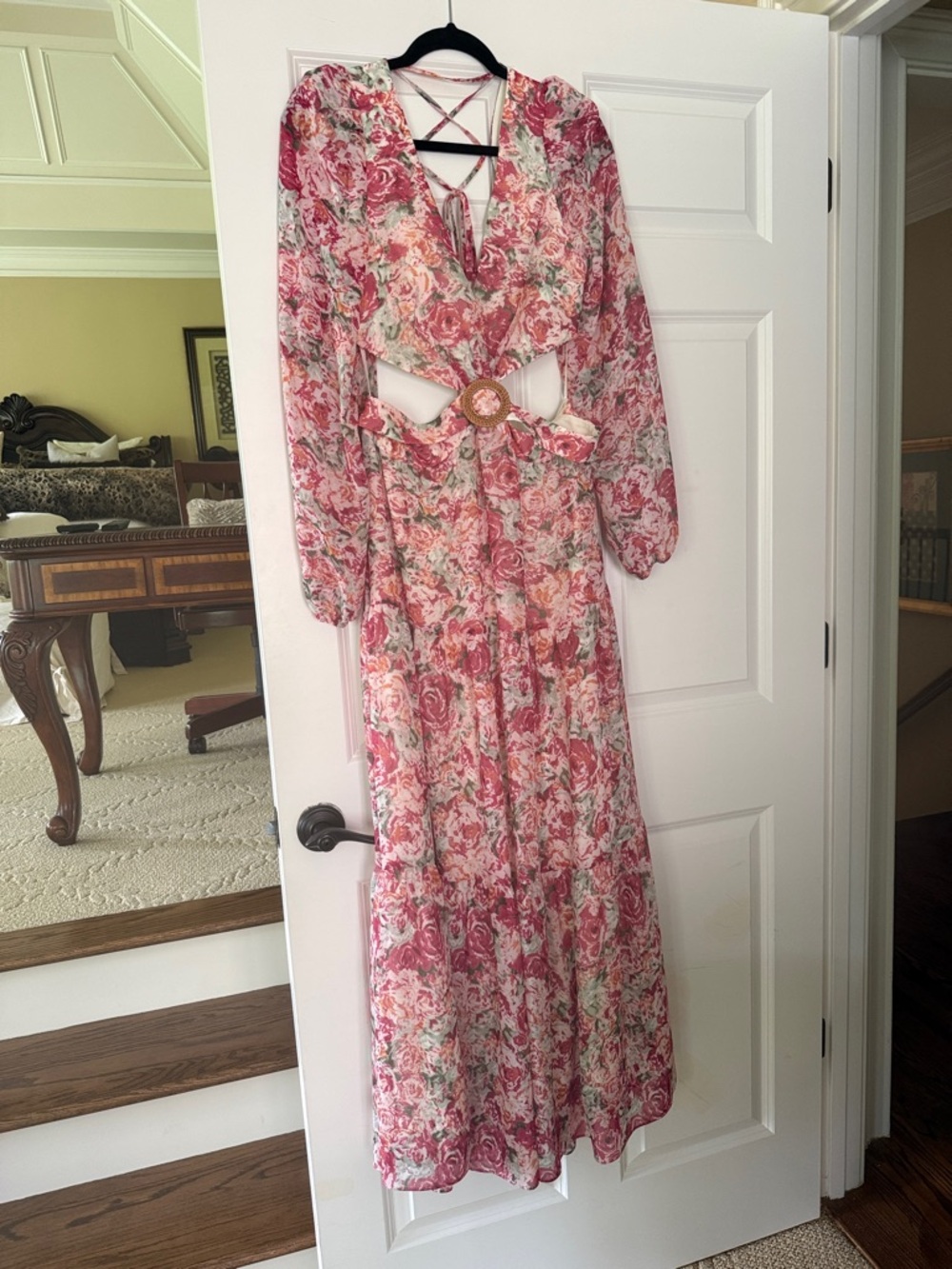 Gianni Bini Pink Floral Cutout Maxi Dress